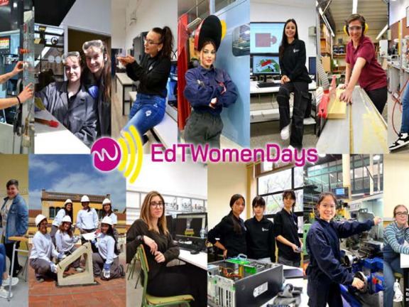 Cartel de alumnas en distintos oficios tradicionalmente masculinizados