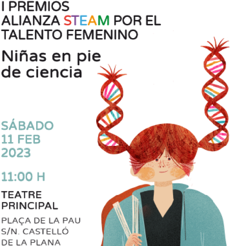 cartel I premios alianza STEAM 2023 con niña con coletas