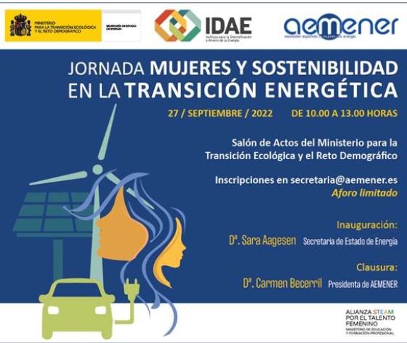 Cartel de la Jornada "Mujeres y sostenibilidad en la transición energética". 27 de septiembre de 2022