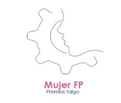 Logo con perfil de mujer y un engranaje y texto Mujer FP Premios Talgo