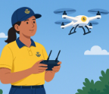 Imagen de chica con uniforme de correos manejando un dron