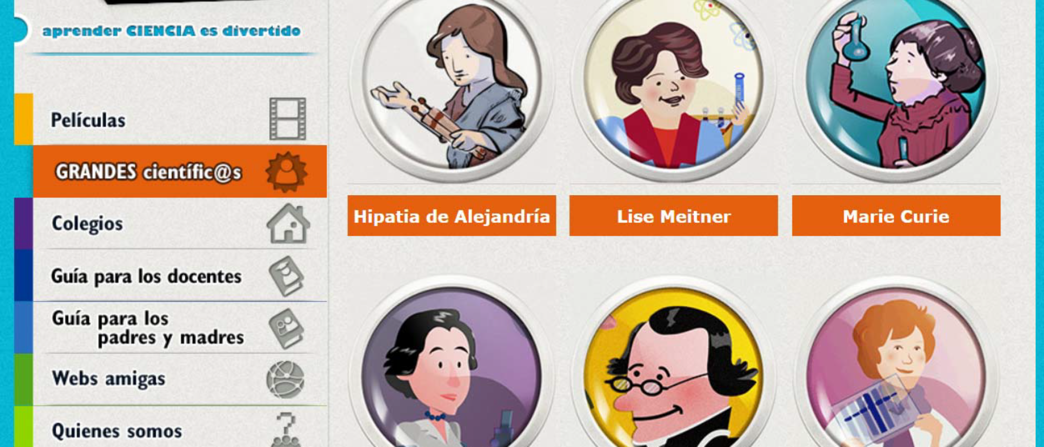 Imagen de la sección “Grandes Científi@as" del portal WEB KIDS.CSIC