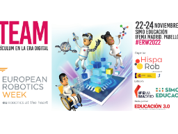Ilustraciones de diversos robots , con información sobre el evento